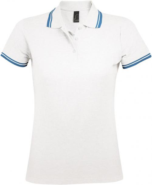 Рубашка поло женская Pasadena Women 200 с контрастной отделкой белая с голубым, размер XL