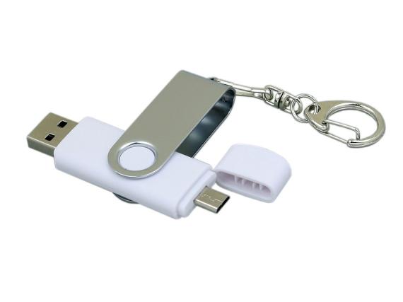 USB 2.0- флешка на 64 Гб с поворотным механизмом и дополнительным разъемом Micro USB