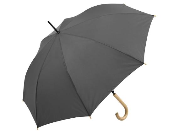 Зонт-трость «Okobrella» с деревянной ручкой и куполом из переработанного пластика