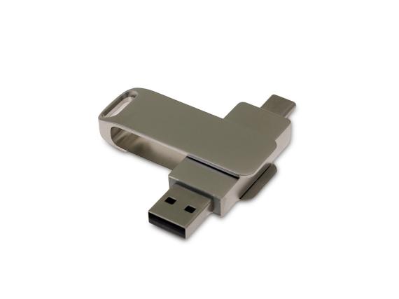 USB 2.0- флешка на 32 Гб с поворотным механизмом и дополнительным разъемом Type-C
