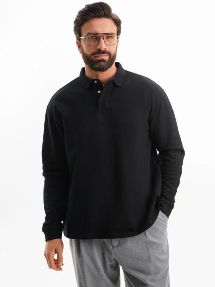 Рубашка поло оверсайз с длинным рукавом Heritage, черная, размер XXL