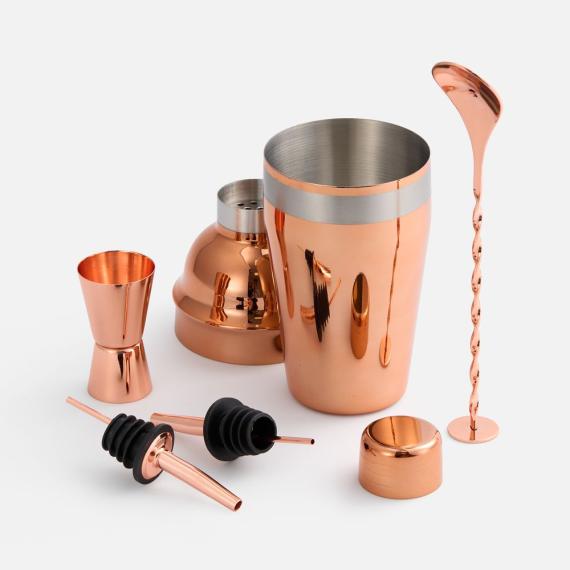 Набор для приготовления коктейлей Pourpour, медный с серебристой линией