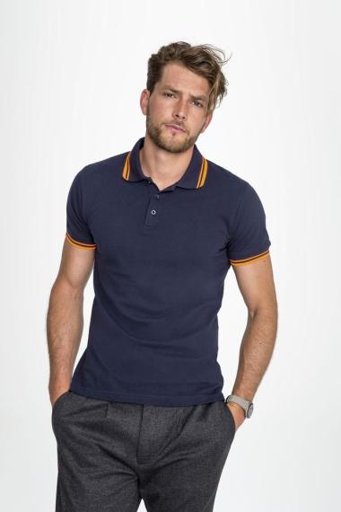 Рубашка поло мужская Pasadena Men 200 с контрастной отделкой, серый меланж/оранжевый, размер S
