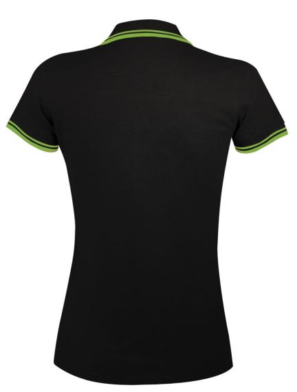 Рубашка поло женская Pasadena Women 200 с контрастной отделкой, черный/зеленый, размер S