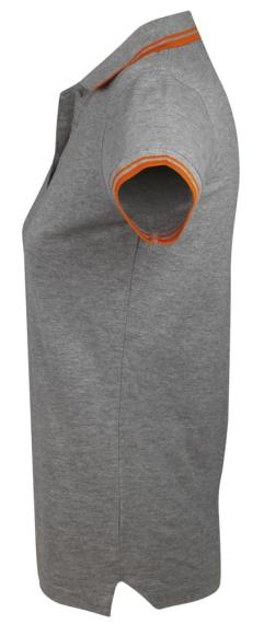 Рубашка поло женская Pasadena Women 200 с контрастной отделкой, серый меланж/оранжевый, размер M