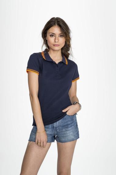 Рубашка поло женская Pasadena Women 200 с контрастной отделкой, серый меланж/оранжевый, размер S