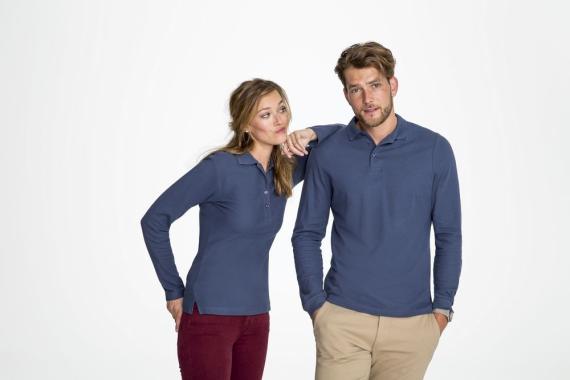 Рубашка поло мужская с длинным рукавом Winter II 210 ярко-синяя, размер XL